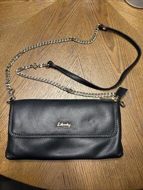 liberty Black Leather Crossbody with Gold Chain Strap